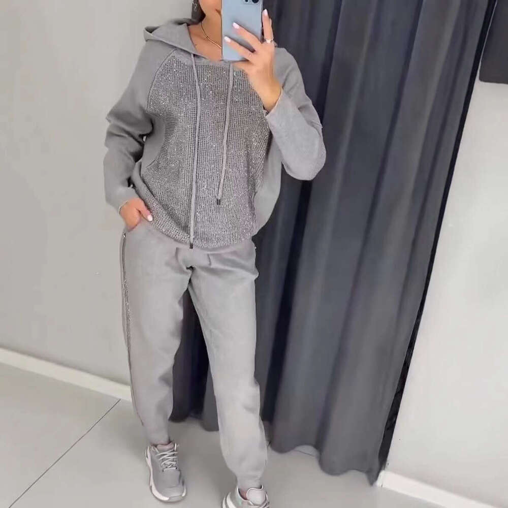 European American Spring and Autumn Knitted Design Hot Dia Hoodie Set for Women 2025 New Casual Fashion Trendy Clothing