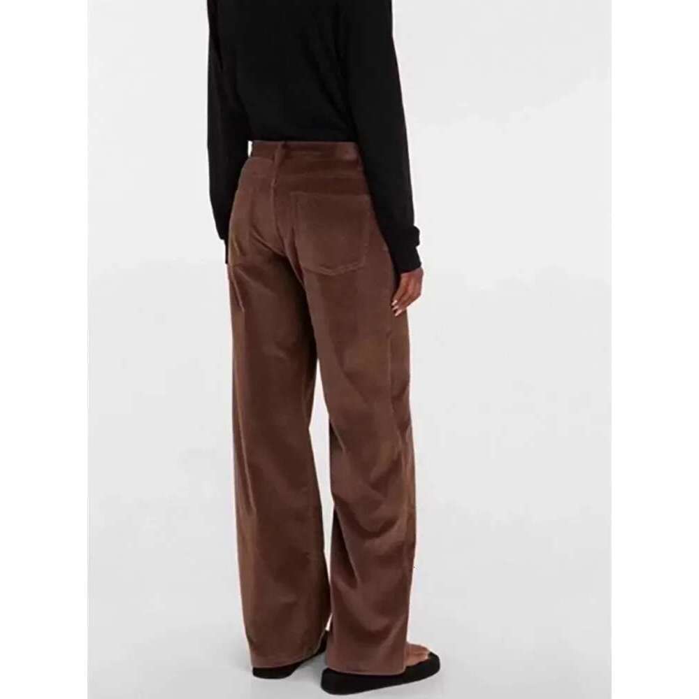 Women Fashion Zipper Fly Corduroy Jeans Retro Loose High Waist Solid Color Straight Leg Pants For Ladies