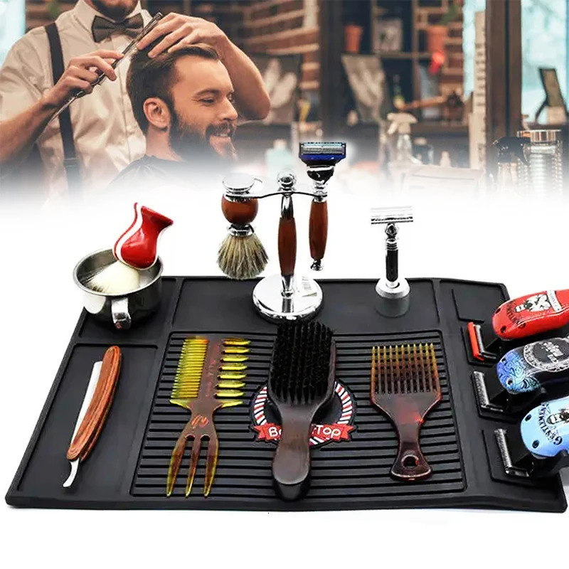 1pcs Barber Organizer Mat Salon Clippers Pad Flexible NonSlip Magnetic Silicone Cushion Tray Storage Heat Insulation Working Pad 250304