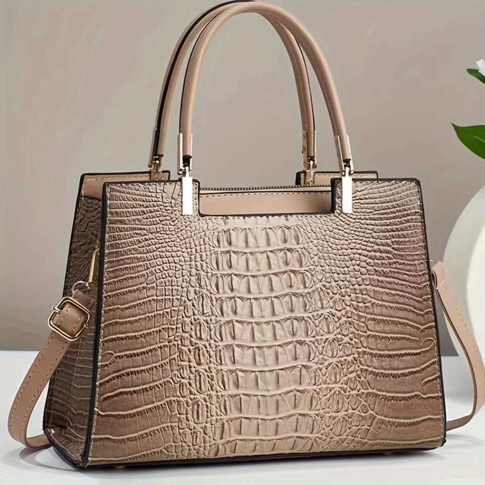Faux Leather Crocodile Pattern Tote Handbag - Chic Purse with Shoulder Strap Z250303