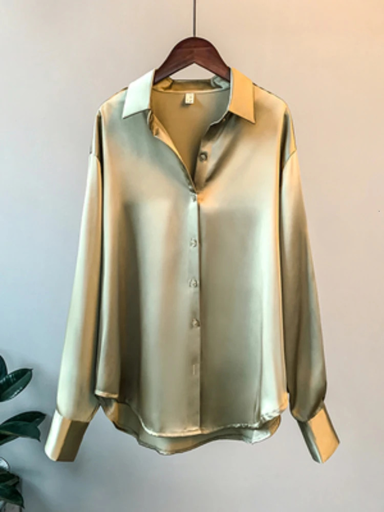Office Lady Long Sleeve blouse Women Autumn Overshirt Satin Femal Clothing Elegant Korean Style er Blouse 250303