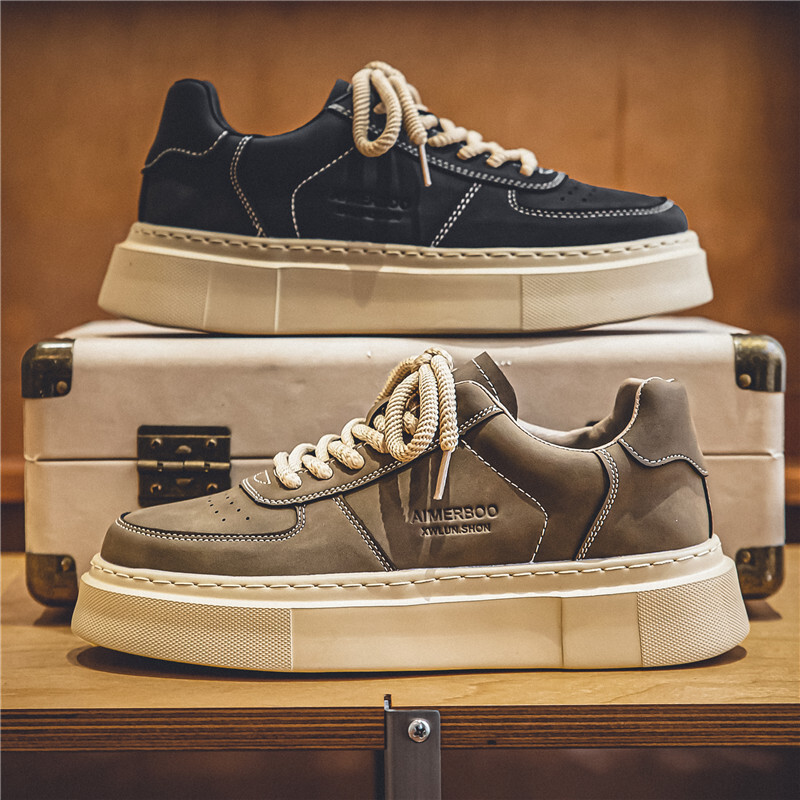 2025 Spring/summer New Niche Design High-quality Leather Breathable Low Cut Outdoor Work Sports Shoes Thick Soled Fashionable Korean Version Men'