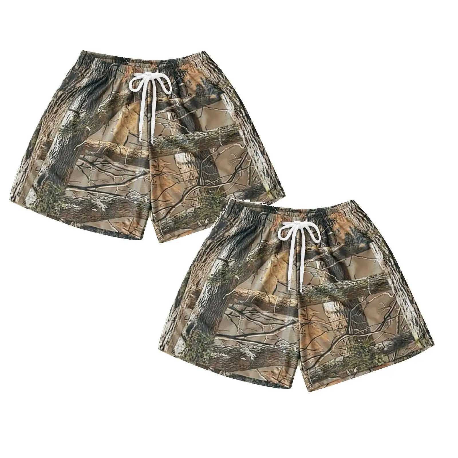 MenS Casual Athletic Camouflage Print Shorts Outdoor Fitness Branches And Leaves Print Shorts Summer Running Casual ShortsT250304