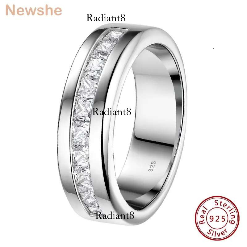 Newshe Sterg Sier Moissanite Mens Wedding Band Half Eternity Princess Cut Lab Created Dia Ring Jewelry