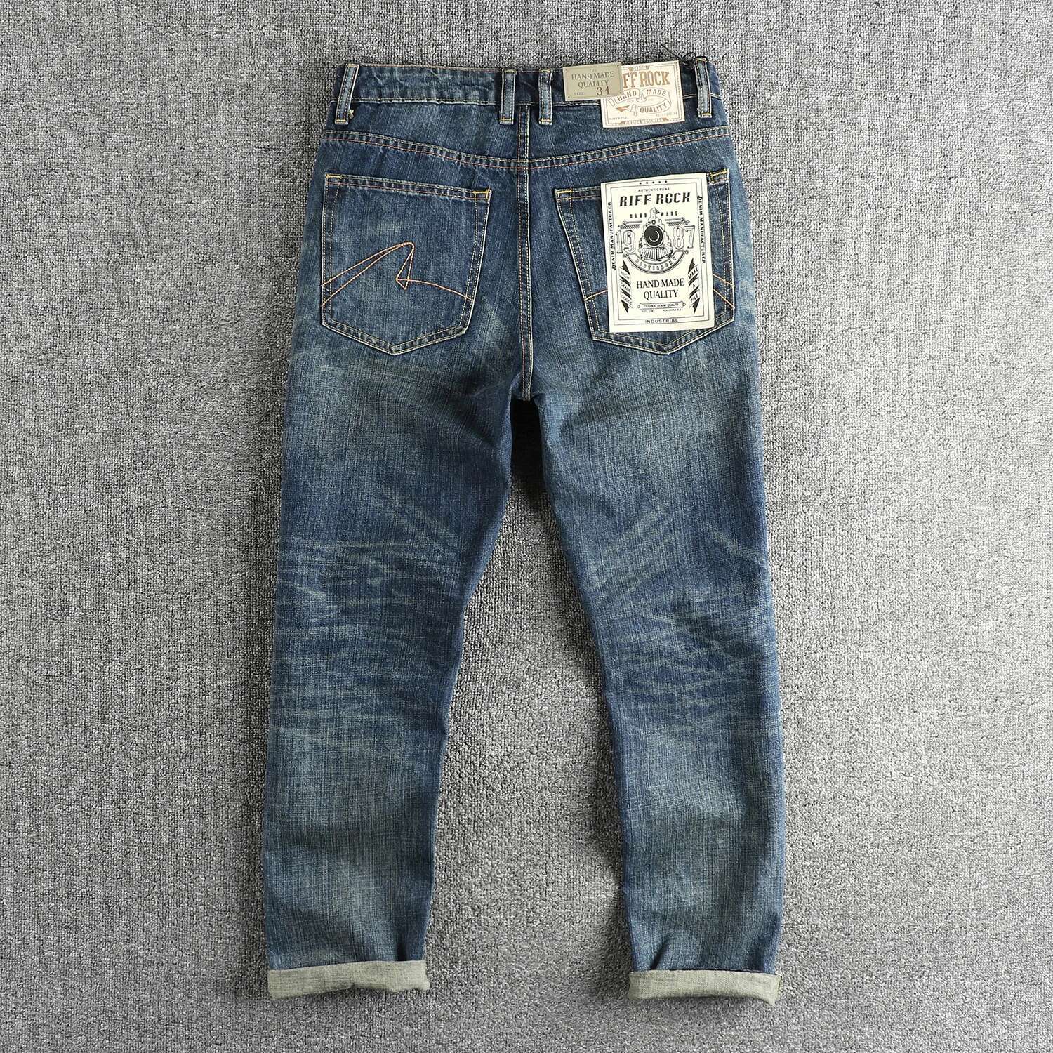 2025 Spring And Autumn New American Retro Men's Washed Straight Leg Jeans Fashion Comfortable 97% Cotton Cargo Casual Pants