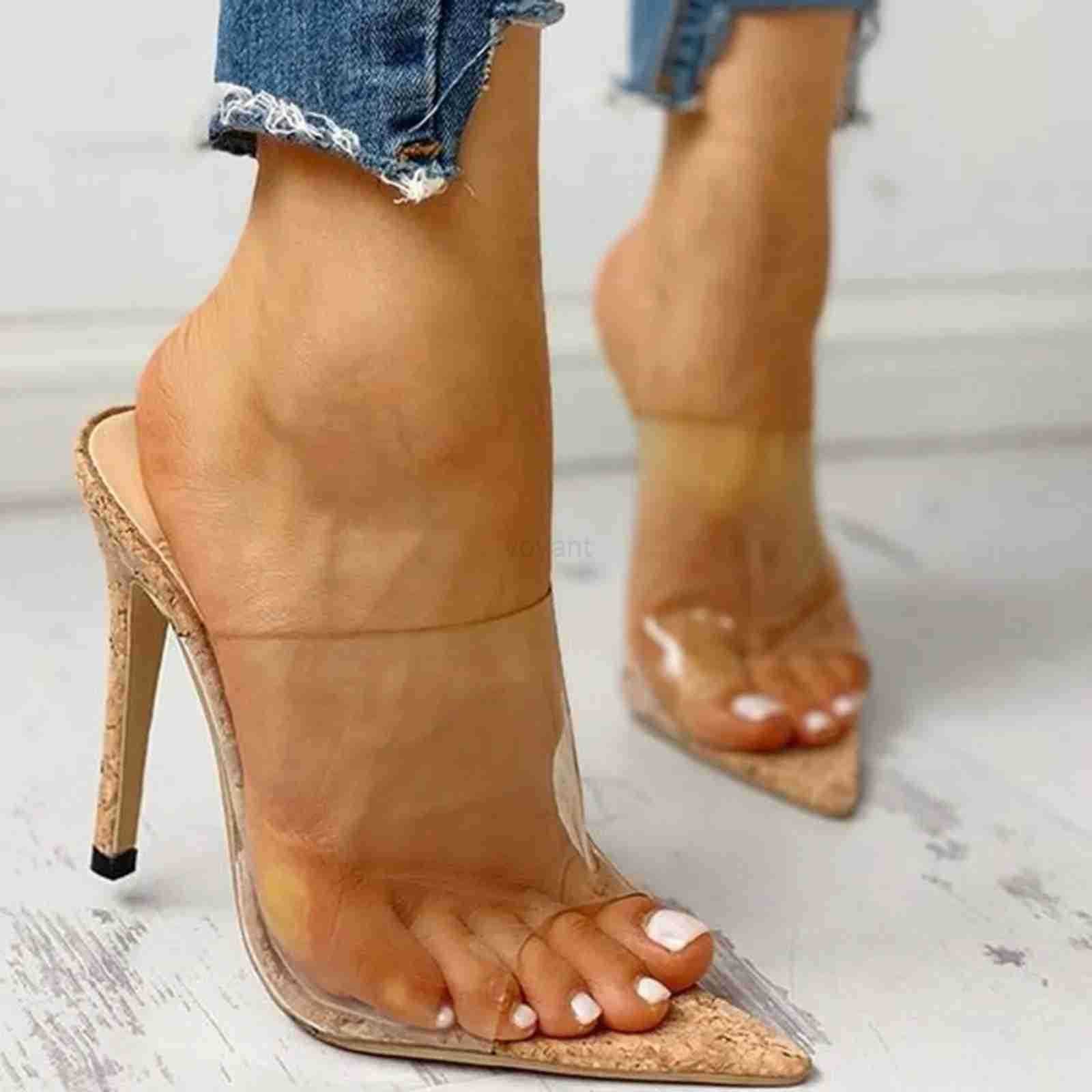 WenS Pointed Toe Sandals Transparent Stiletto tra High H Sexy Open Toe Wen Sandals Fi Ic Dressing Up Red Carpe Z250304
