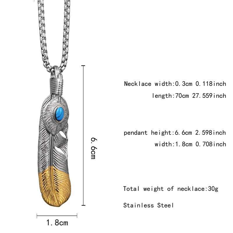 Hiphop Bar Hip Hop Trendy Accessories Pine Stone Room Gold Feather Necklace Men's and Women's Titanium Steel Jewelry 3199