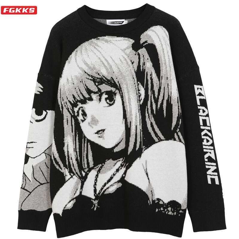 FGKKS Mens Hip Hop Streetwear Haruku Sweater Vintage Japanese Style Anime Girl Knitted 2022 Cotton Pullover Sweaters Male