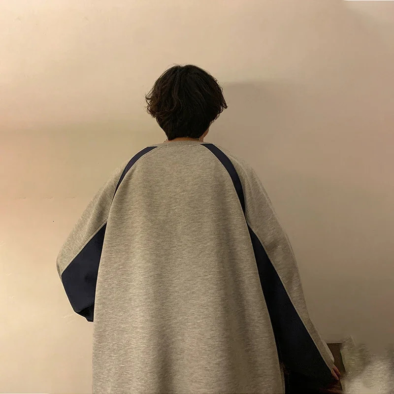American High Street Letter Print Sweatshirt Men Autumn Oversized Colorblock Pullover Hoodies Y2K Vintage Sweaters For 250304