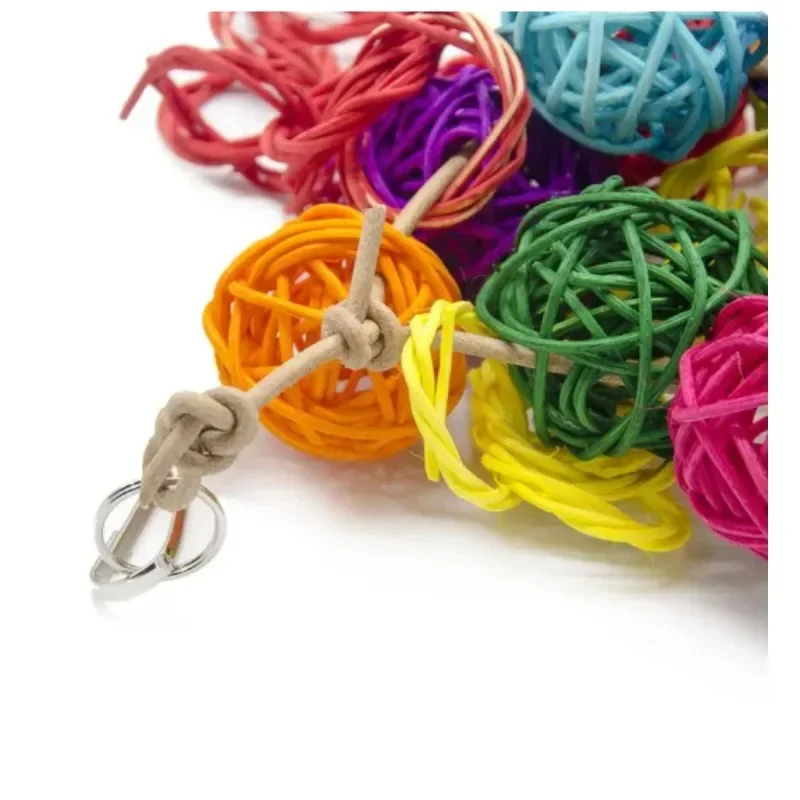Parrot Bite Toy Bird Toy Colored Rattan Ball Cowhide Rope Ring String Bird Accessories Parrot Toys