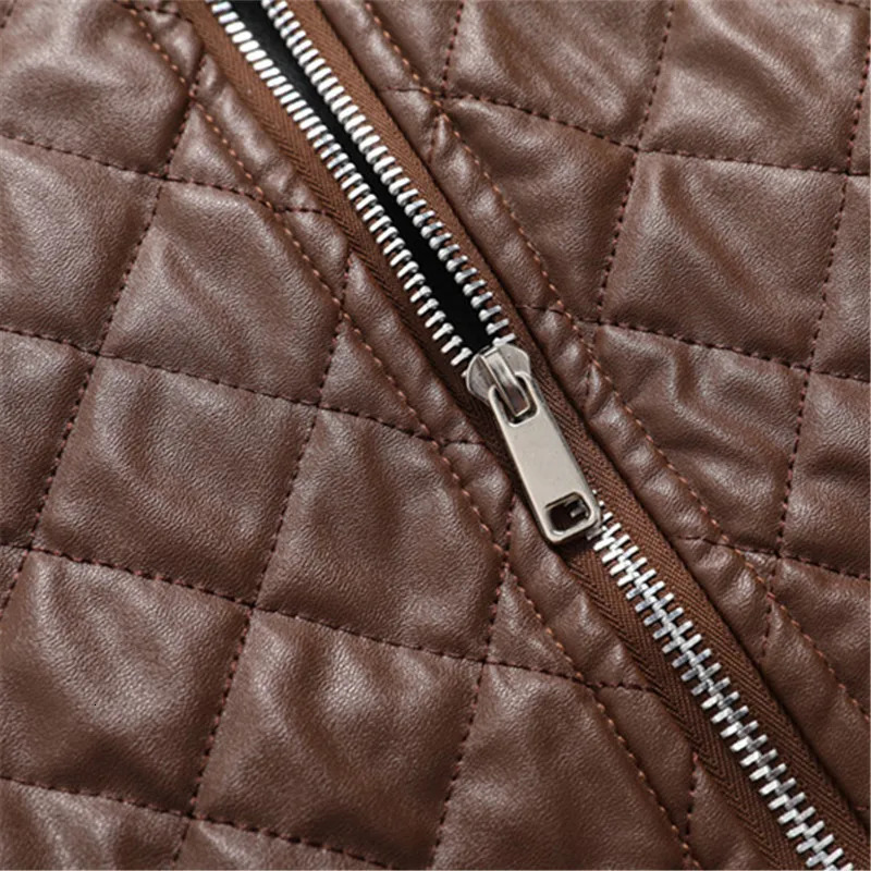 Autumn Winter Mens PU Leather Jacket Vintage Casual Warm Moto Biker Faux Coats Male Fashion Stand Collar Zipper Outwear 250225