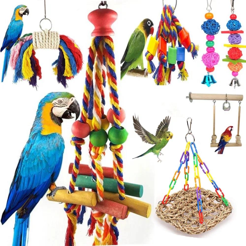 Popular Parrot Chew Toy Cotton Rope Birds Bite Bridge Bird Tearing Toys Cockatiels Training Hang Swings Cage Supplies