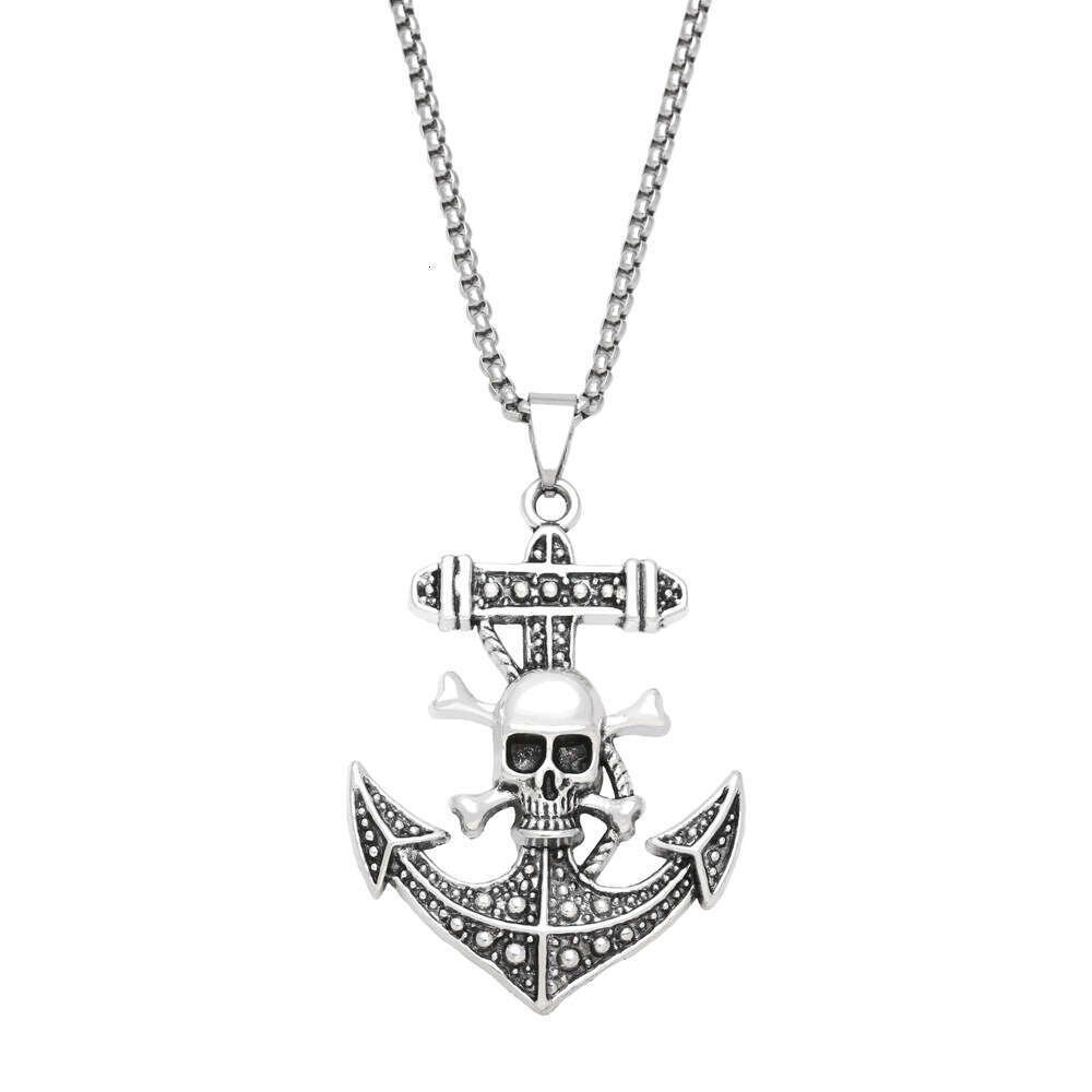 Personalized hip-hop pirate skull boat anchor pendant sweater chain men's stainless steel necklace nkz79