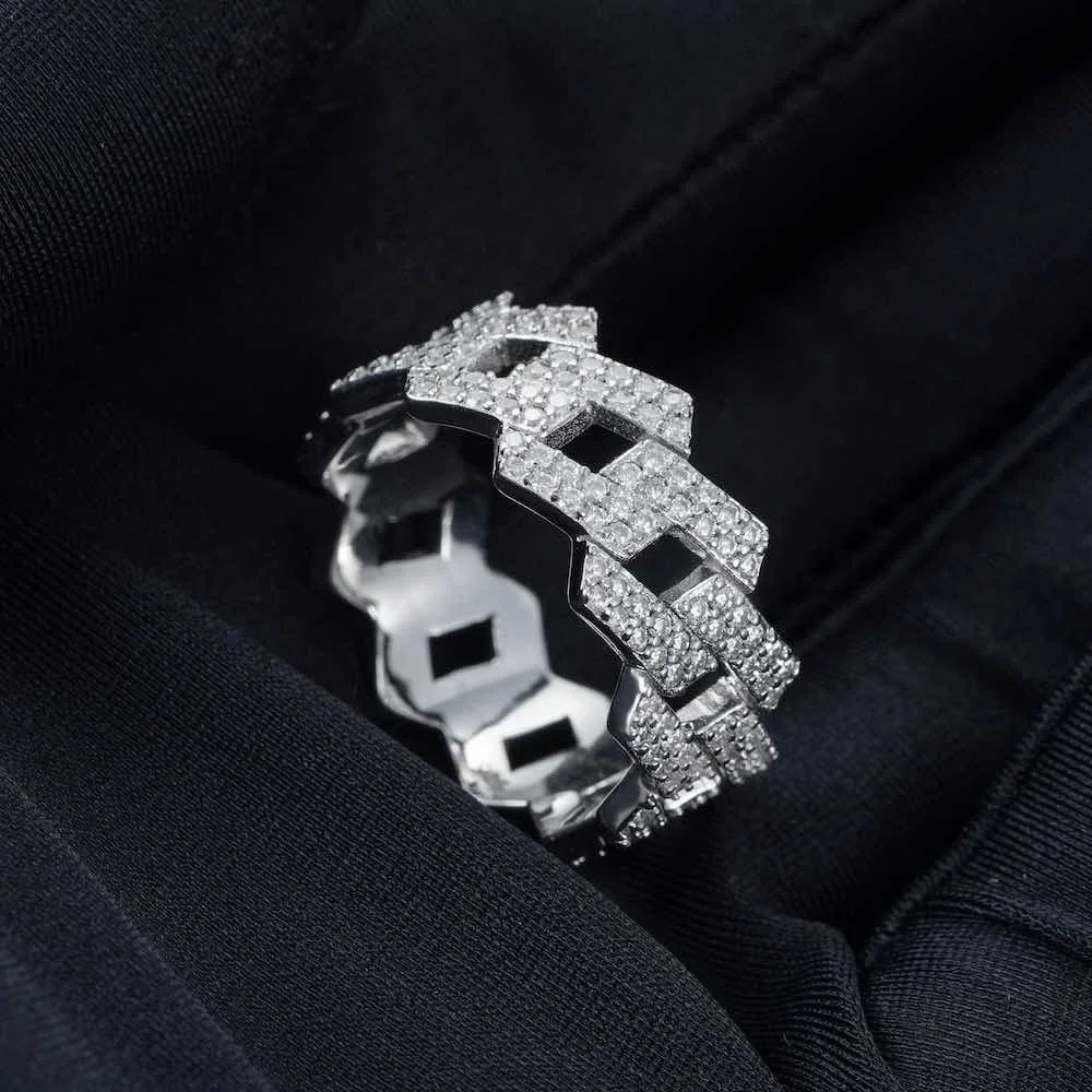 Gra Certified Full Diamond Cuban Rings for Men Women 100% 925 Sterling Silver Hip Hop Double Row Band Ring 250227