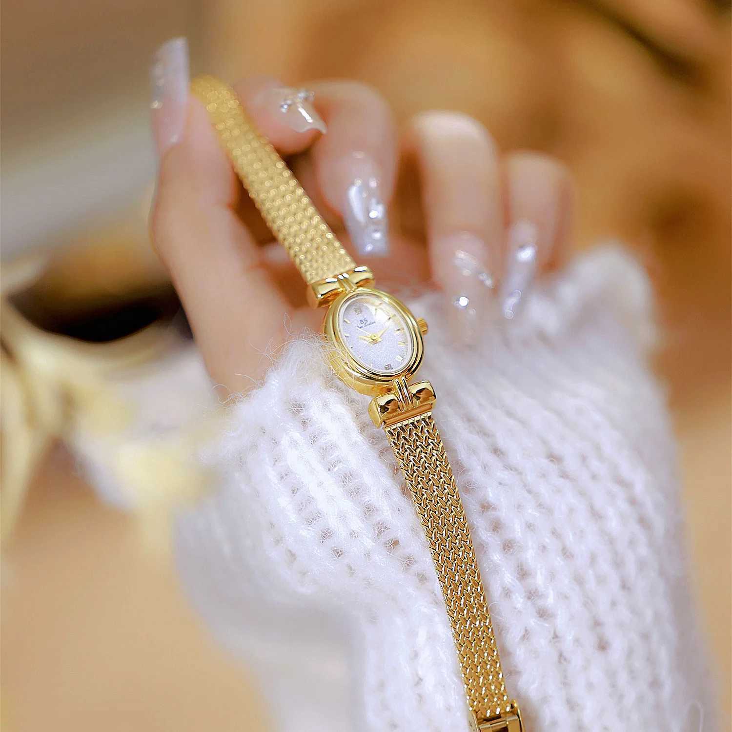 BS Original Brand For Woman Oval Gold Mesh Str Vintage Women Ladies Quartz Ice Luxury Birtay Gifts WomenXJ250304
