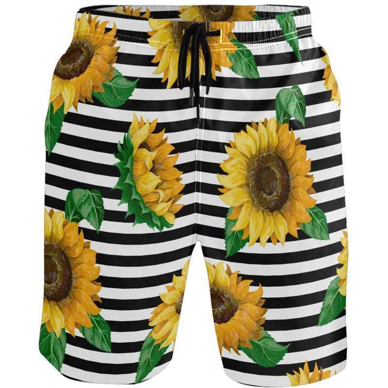 Sunflower Lemon Flamingo Beach Shorts For Men 3D Printed Hawaiian Swim Trunks Summer Vacation Board Shorts Kids Short PantsT250304