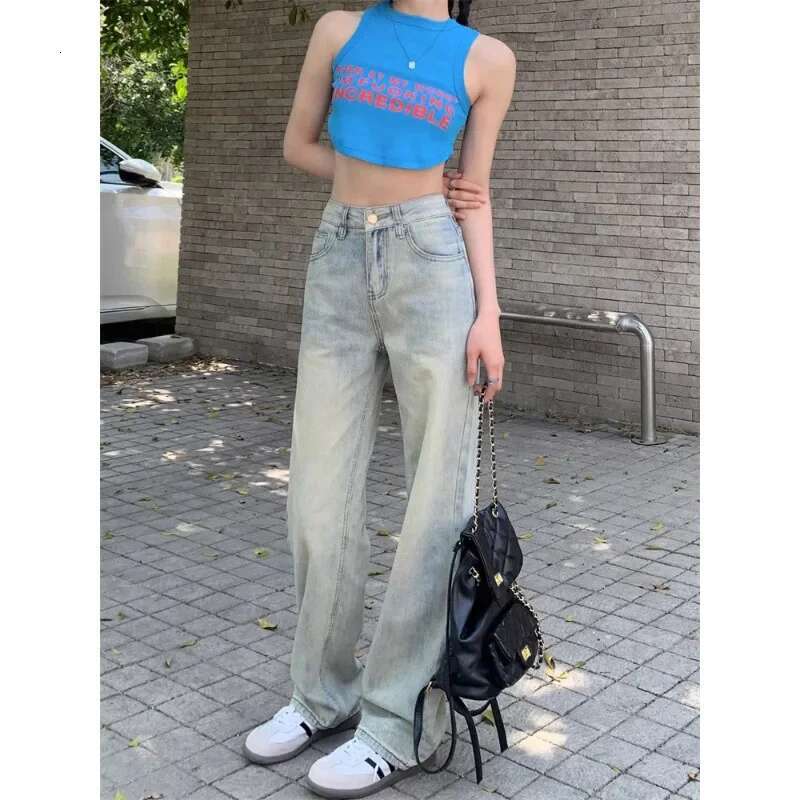 Casual High-Waisted Jeans Women's Straight-Leg Draped Pants American Style Vintage Wide-Leg Trousers Spring Autumn Season