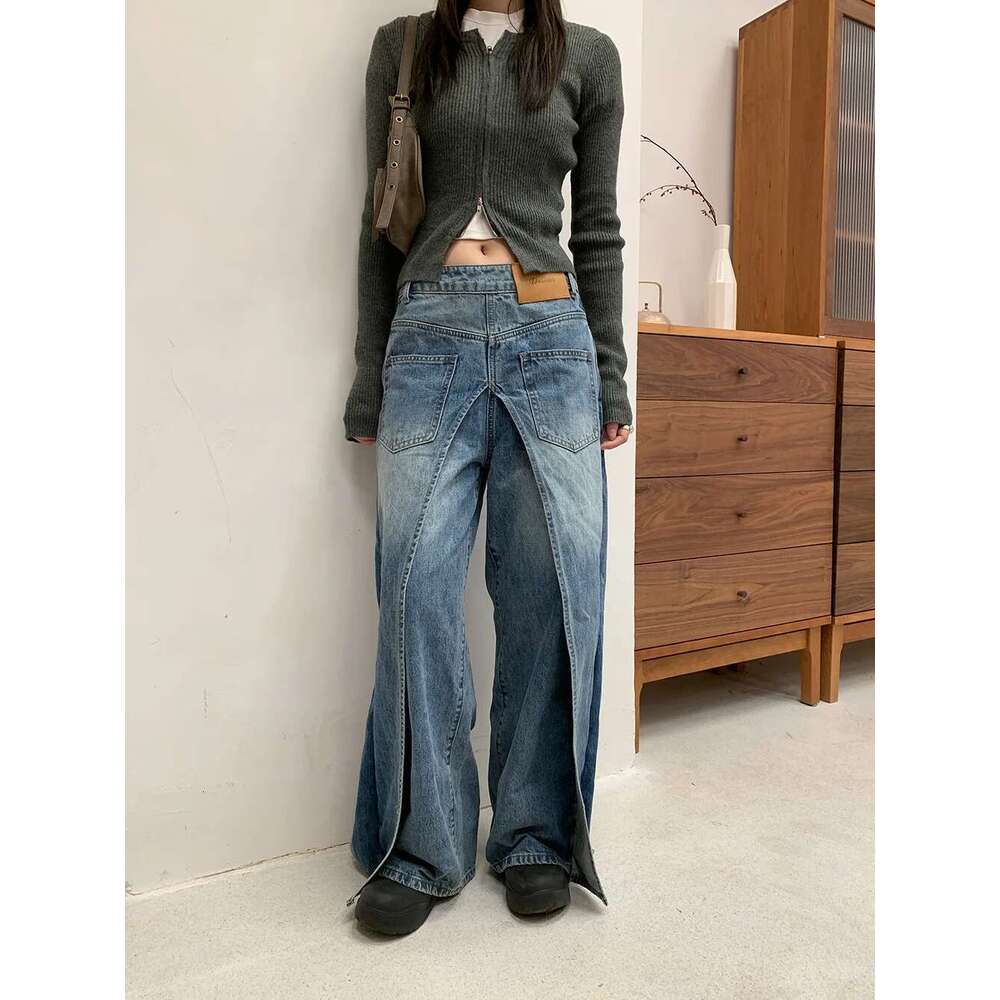 Fashion Women's Wear Jeans In Both Front And Back High Waist Deconstruct Two Fake Loose Denim Pants Winter 2025 New 7Ab2797