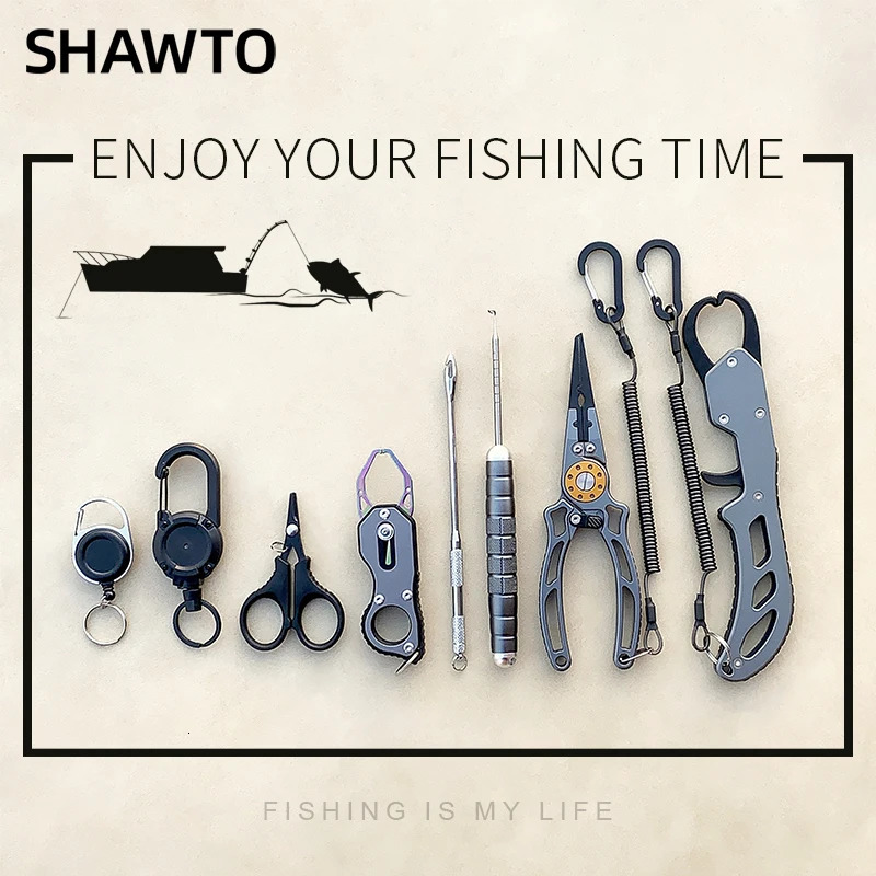 Shawto Aluminum Alloy Lure Pliers Fish Controller Set Multi-functional Spinning Casting Fish Lip Grabber Fishing Equipment Tool 250304
