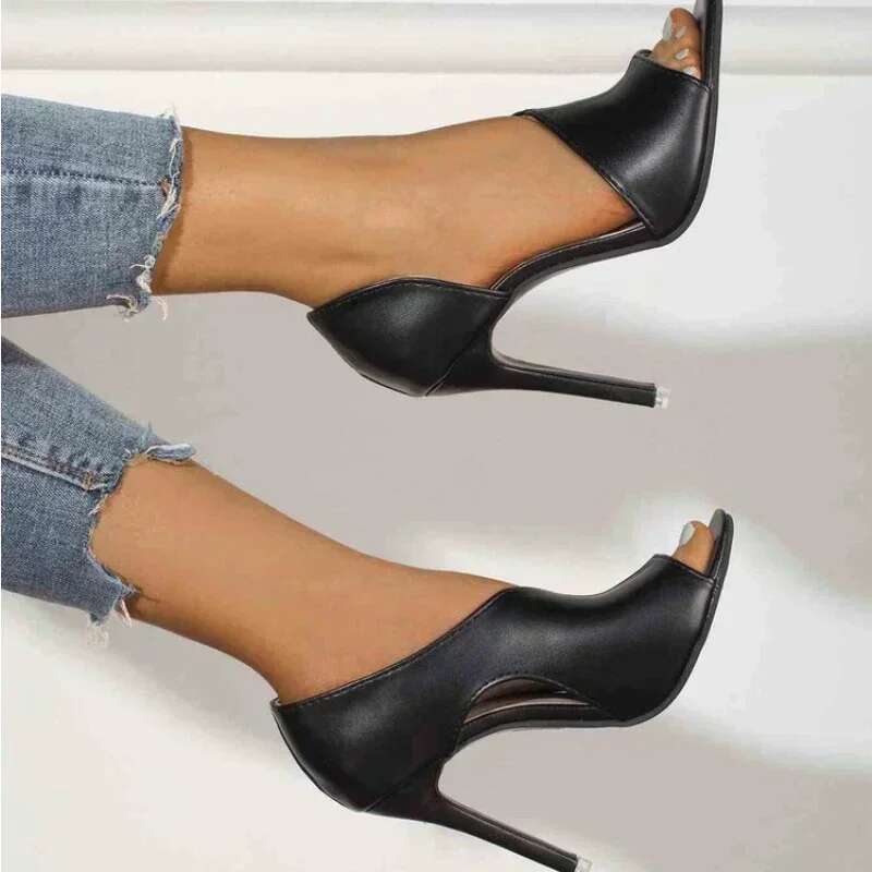 High Heel Women Pumps Shoes Open Toed Heels High Black Sexy Peep Toe Ladies Talon Femme