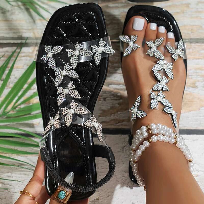 Women's Bohemia Style 2025 New Flat Sandalias Mujer Beach PVC Sandals Summer Shoes Woman Elegant Footwear
