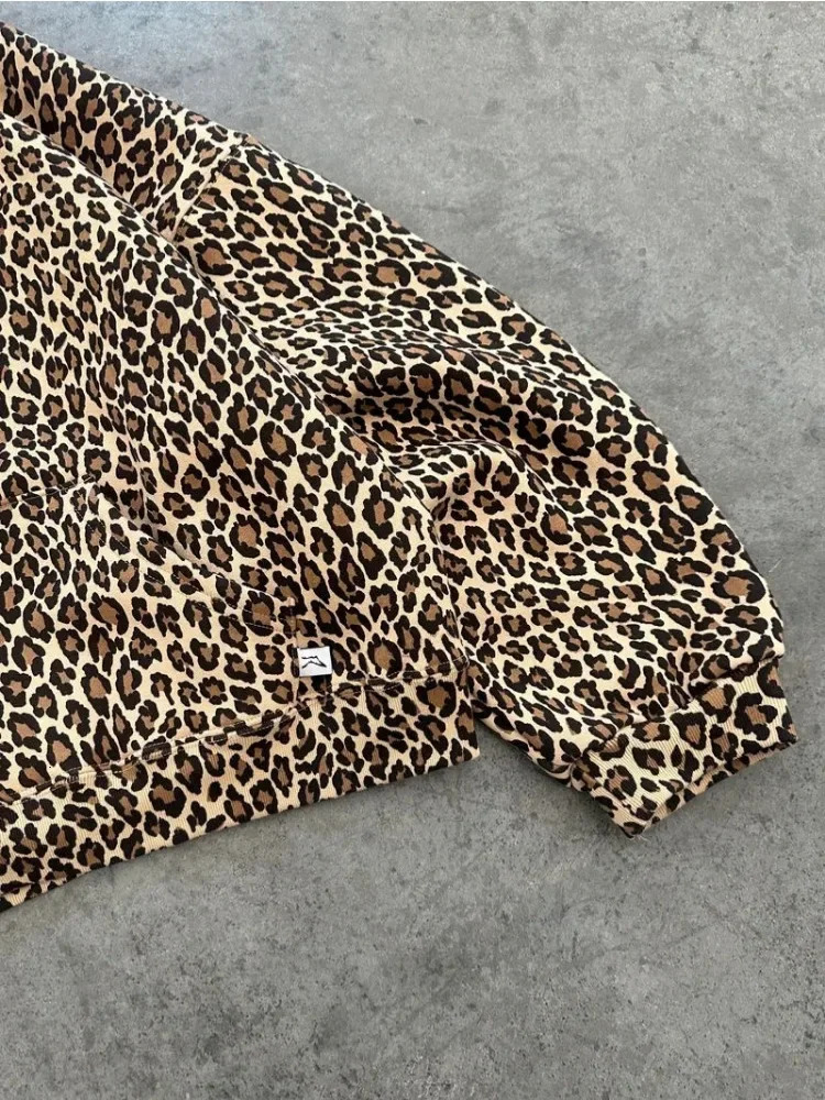 Deeptown Vintage Leopard Hoodies Women Y2k Oversized Animal Print Hooded Sweatshirts Pullovers Retro Grunge Hip Hop Streetwear 250303