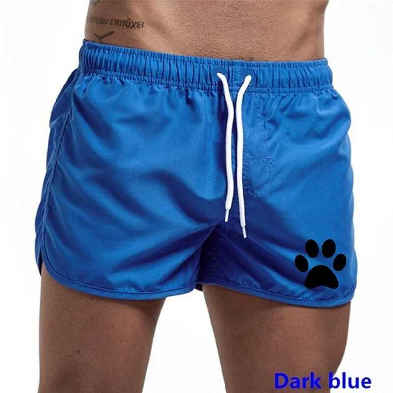 Summer New Mens Sports Leisure Breathable Fitness Drawstring Quick Dry Loose Mens Beach Pants Solid Color Shorts Dog Paw PrintT250304