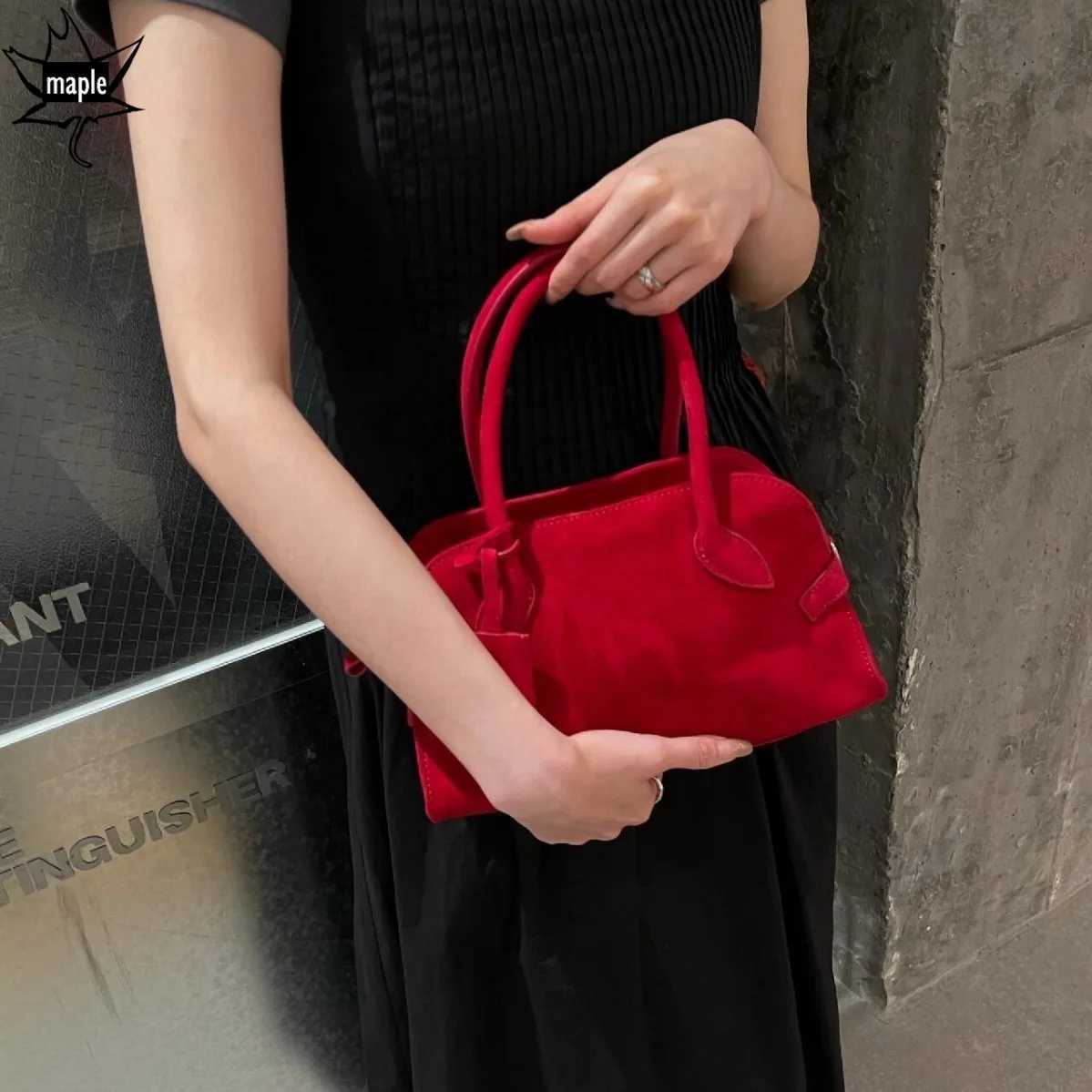 Fashion designer matte bridal red handbag high-quality suede leather womens shoulder bag niche womens handbag Z250303