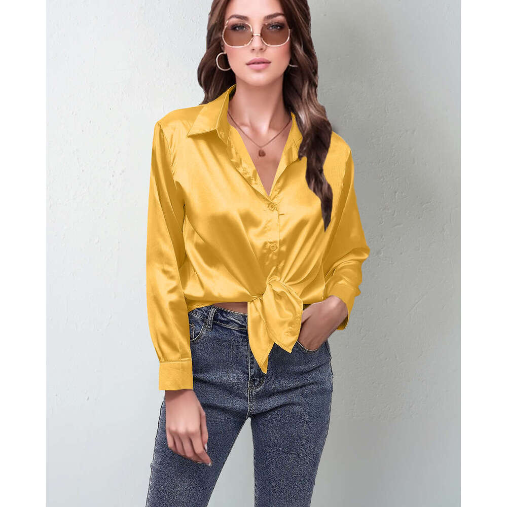 Spring and summer new color satin imitation silk long sleeved shirt, top, women's clothing