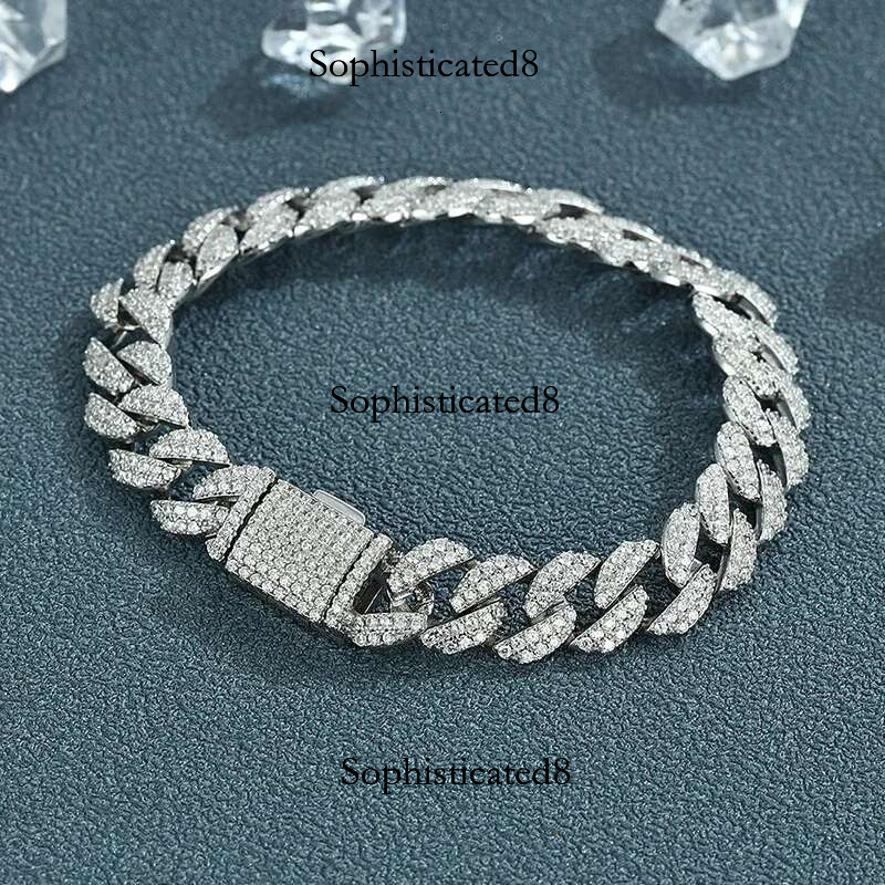 FEOBUR 8mm Full Moissanite Cuban k Bracelet for Man Women Sterg Sier Hip Hop Tennis Bracelets Party Jewelry GRA