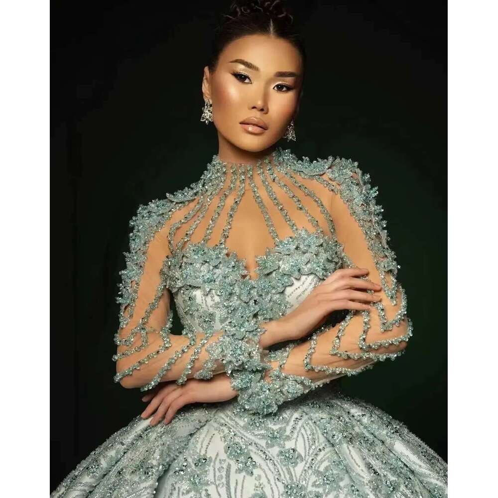 Add to List Custom Evening Dresses With Sequins Illusion Satin Sweep Train Zipper prom Ball Gown