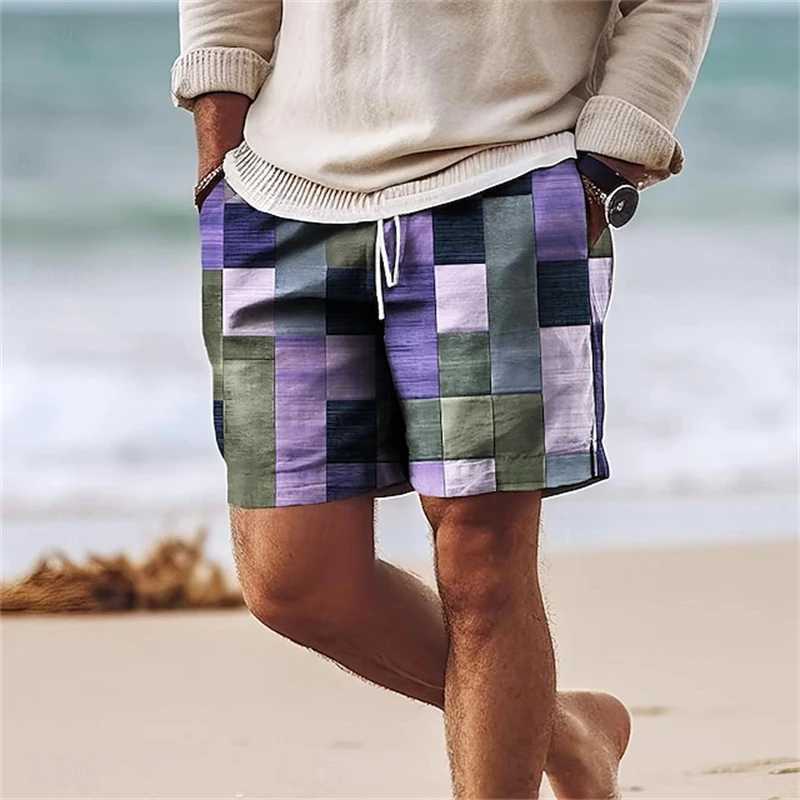 Classic Plaid Checkered 3D Print Mens Board Shorts Summer Gym Fitness Sports Short Pants Comfort Hawaii Swim Trunks Beach ShortsT250304