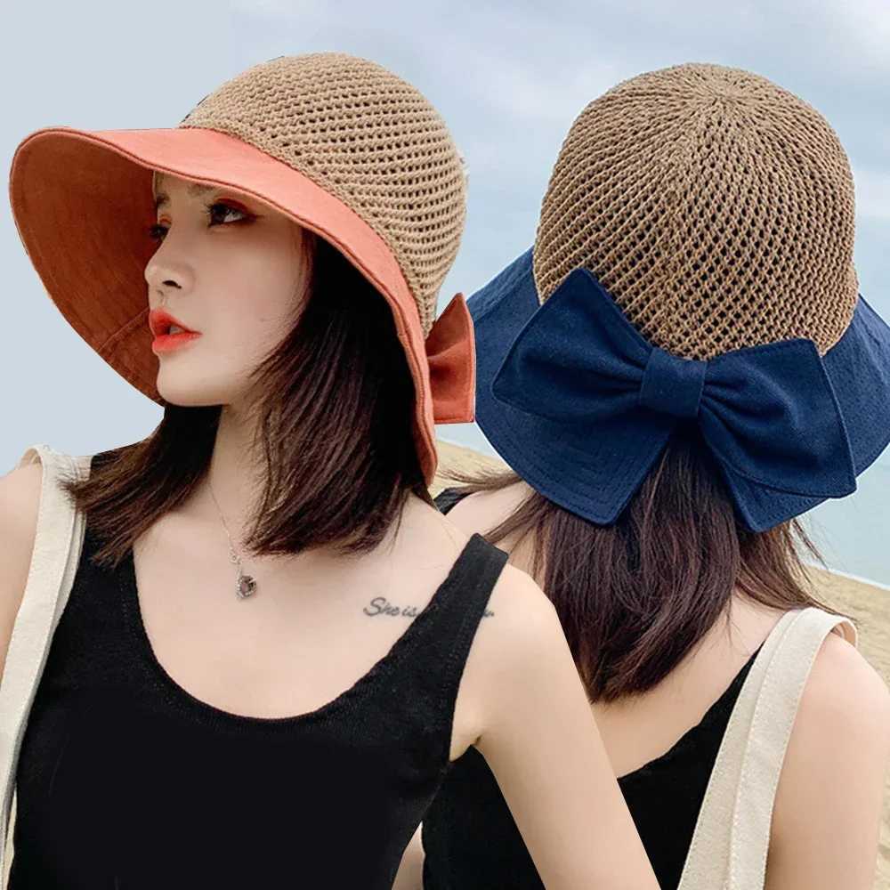 New Sunscreen Hat In Spring And Summer Women Fashion Leisure Bucket Hat Folding Bow Sun Hat UV Protect Wide Brim Female CXJ250304