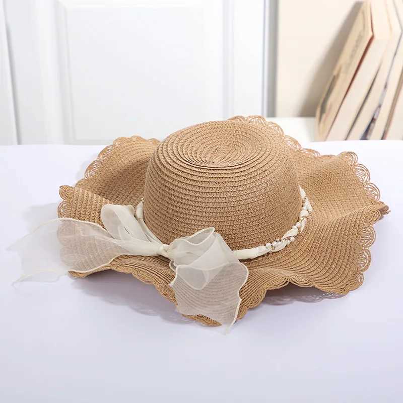 Summer and Spring Womens Hats Sunscreen Beach Fishermans Str Hat Large Brim Bamboo Hat Bowtie Fashion Outdoor H31XJ250304
