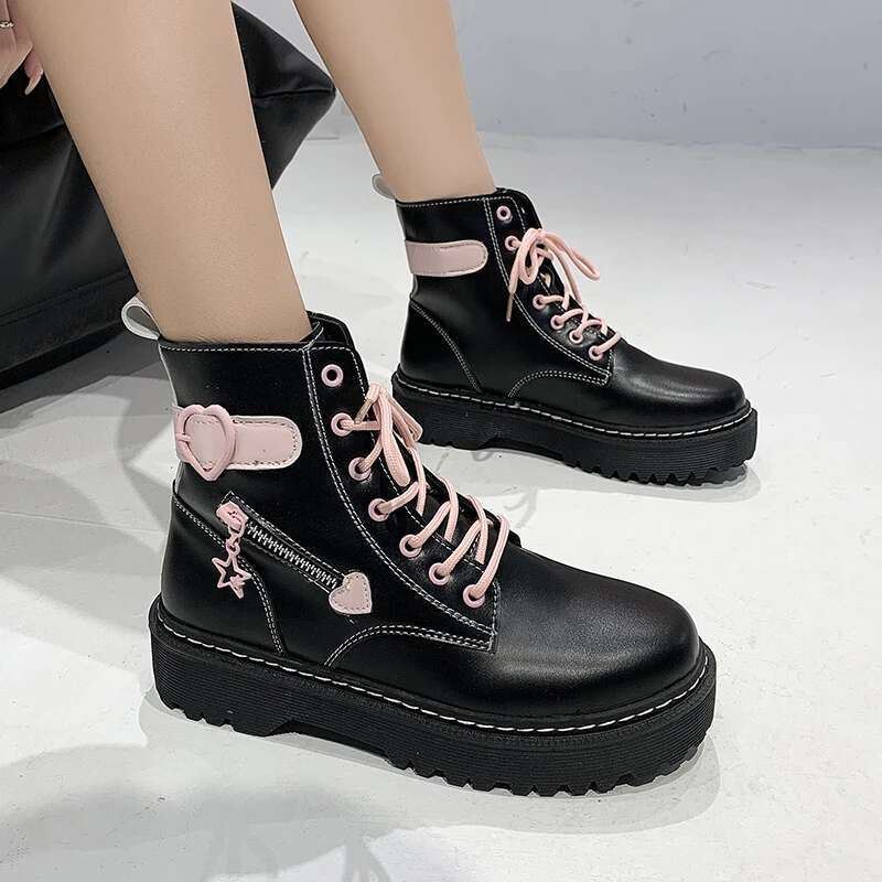and Winter Autumn Fashion New Comfortable Fleece Warm Cross with Round Toe Cute Leather Women's Square Heel Ankle Boots