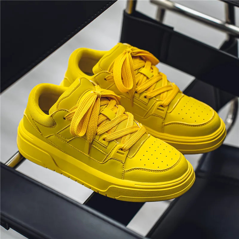 Street Yellow Skateboard Shoes Men Fashion n Leather Platform Sneakers Men Original Outdoor Non-slip Mens Casual Sneakers 250228