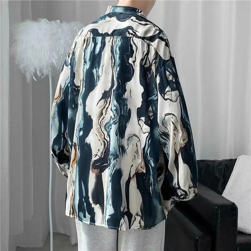 Harajuku Style Dark Retro Printed Unisex Shirt Loose and Slimming Long Sleeved Shirt for Mens Fashion 250227