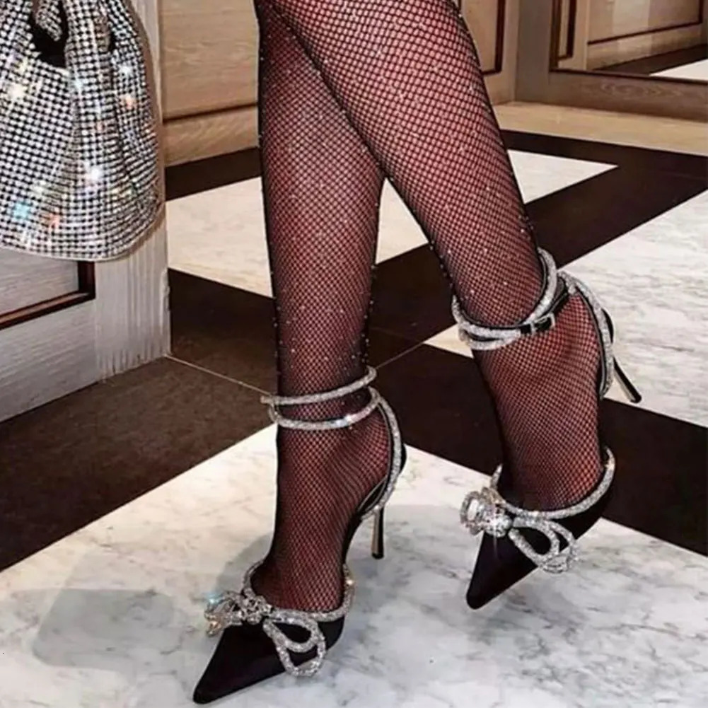 2025 High Quality Double Bow Embellished Satin Pumps Shoes Women Comfy Walk Black White Ankle-Strap Kitten Heeled 250228