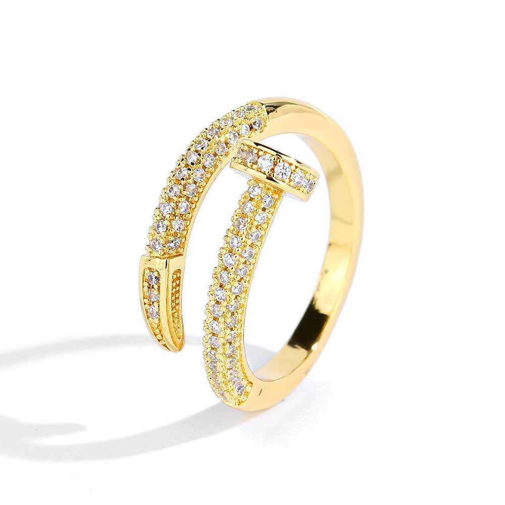 Couple Rings New nail ring copper inlaid zircon versatile trendy brand mens and womens hip-hop ring H25303