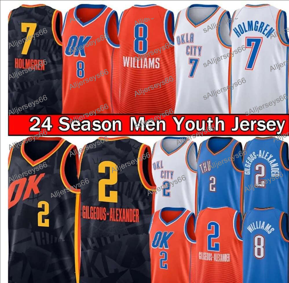 OKC Shai Gilgeous-Alexande Basketball Jerseys Chet Holmgren Oklahomas Thunders Jersey Jalen Williams City Mens Youth kids ed Breathable Basketball Shirt