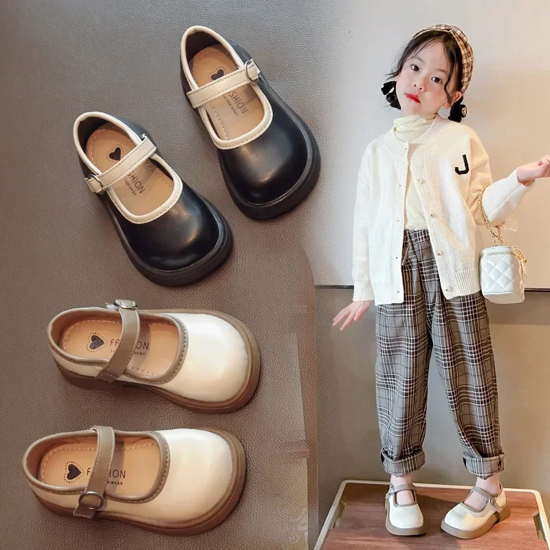 Girls PU Leather Shoes Princess Spring Black Softsoled Children Kids Loafer Size 2136 Footwear 250303