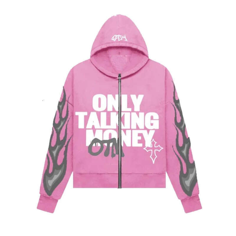 Y2K Flame Letter Printing Street Casual Trend Cardigan Coat Men's and Women's Loose Hoodie