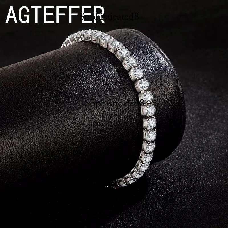S Sterg Sier Bracelet Zirconia Tennis Ball Women Fashion Simple Engagement Wedding Charm Jewelry 4mm 16-20cm