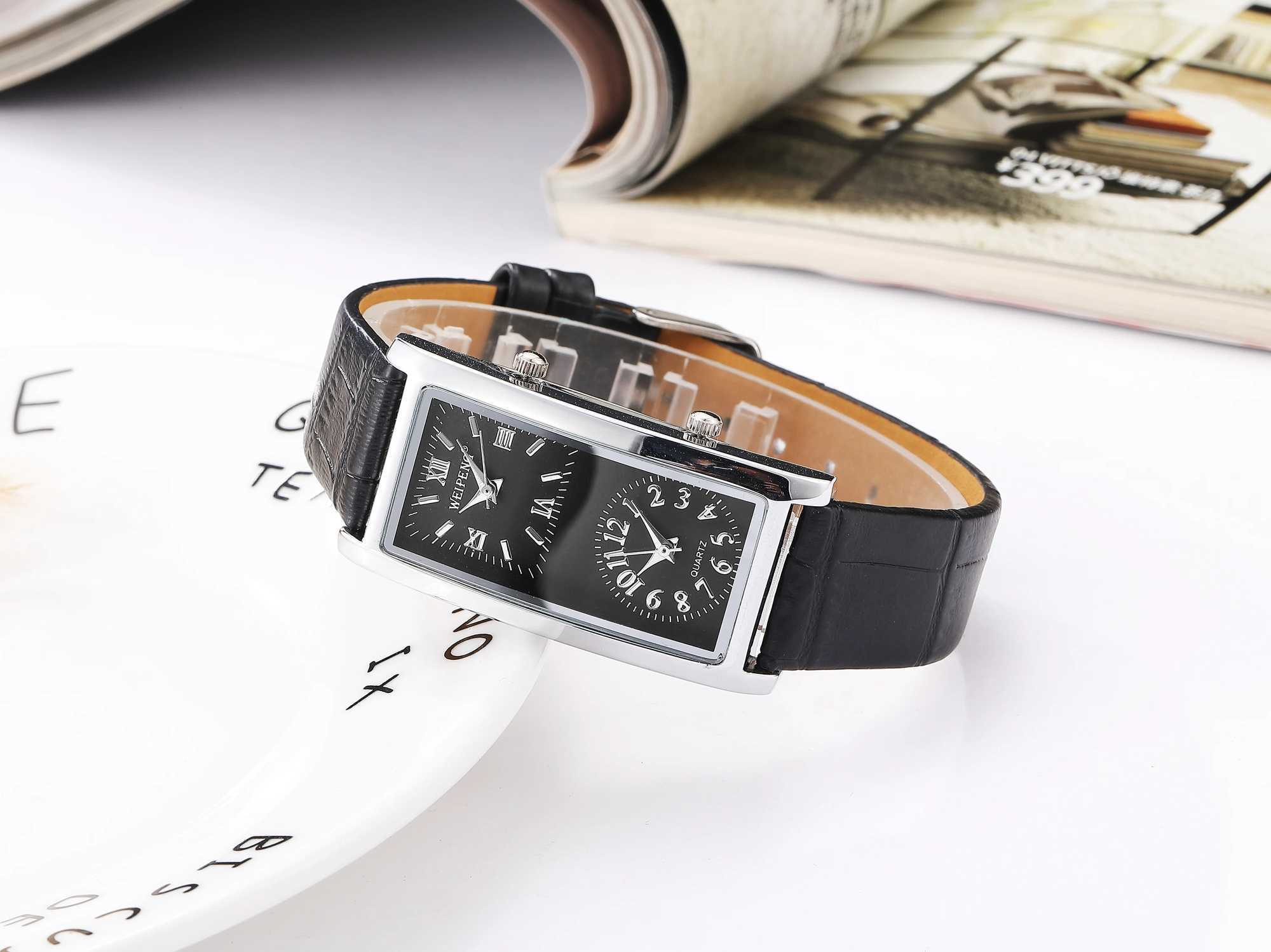 Ladies Minimalist 2 Double Dial Time Zone Womens Fashion Elegant Wrist Quartz Clock Leather Str Womens WatchXJ250304