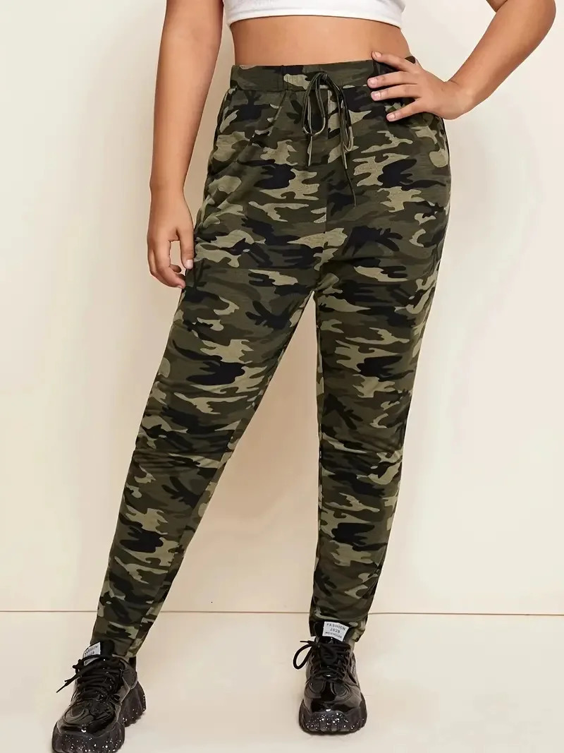 GIBSIE Plus Size Camouflage Print Knot Front Legging Spring Summer High Waist Casual Fashion Slimfit Leggings Female 250304