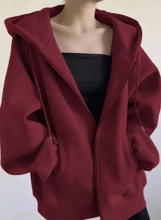 Women's Plus Size Spring And Autumn Casual Cardigan With Loose Zipper Printed Terry Fabric Hoodies