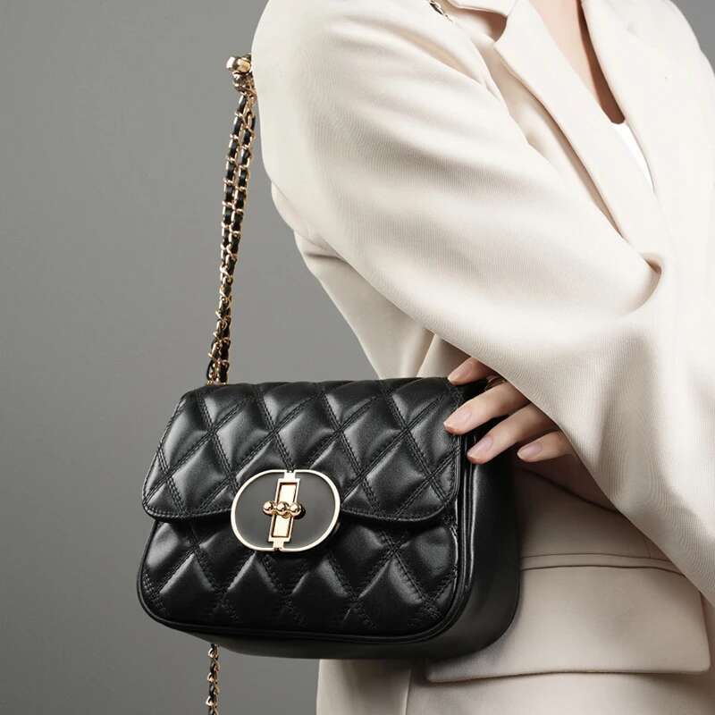 Genuine Leather Women's Chain Bags High Quality Cowhide Designer Shoulder Fashion Female Crossbody Bag 2779
