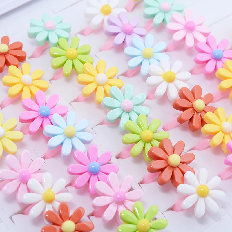 Wholesale 100pc/box Mix Cartoon Animal Mermaid Daisy Gem ring Kids Girl Rings Child Birthday Party Gifts adjustable size 250304