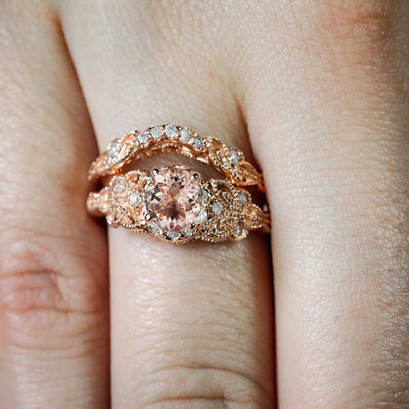 Couple Rings New E-style trendy leaf crystal zircon two-piece ring set r5056 H25303