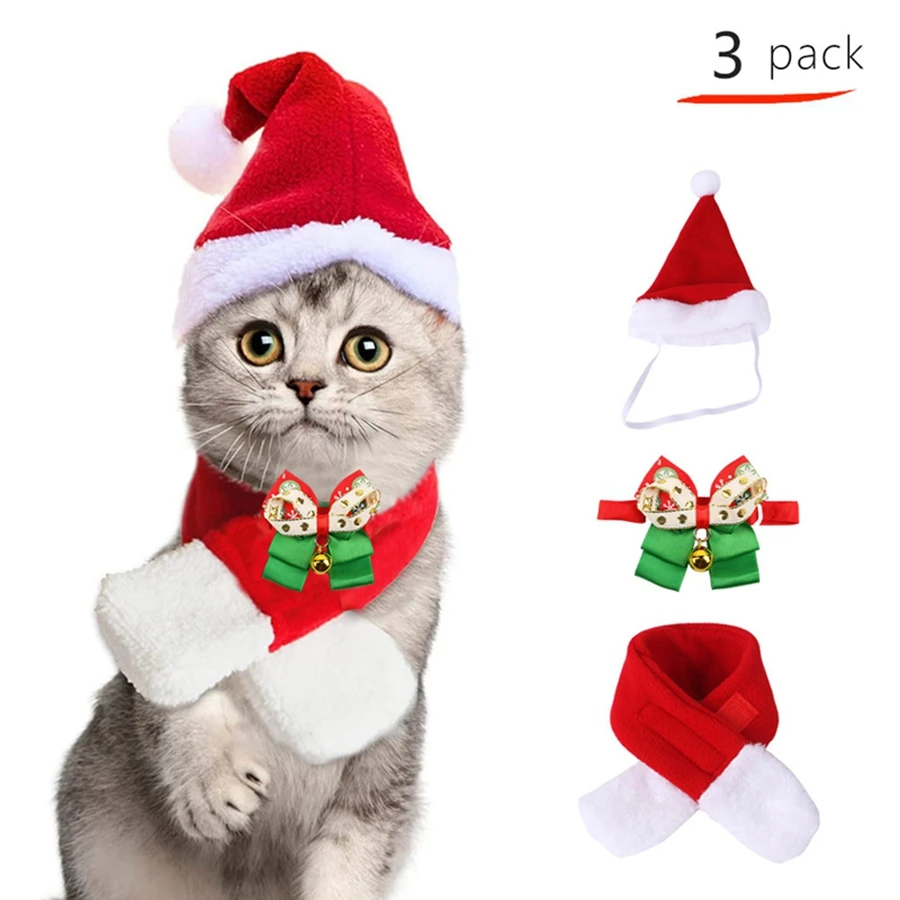 1pcs new Christmas pet scarf hat set, funny and cute cat Christmas dog set